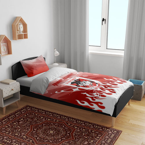 Personalized St. George Illawarra Dragons Bedding Set Y2K Grunge Aesthetic With Cyber Flames and Starburst Graphics