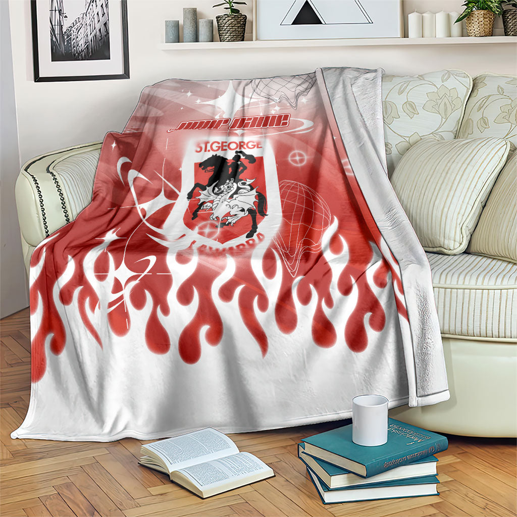 Personalized St. George Illawarra Dragons Blanket Y2K Grunge Aesthetic With Cyber Flames and Starburst Graphics