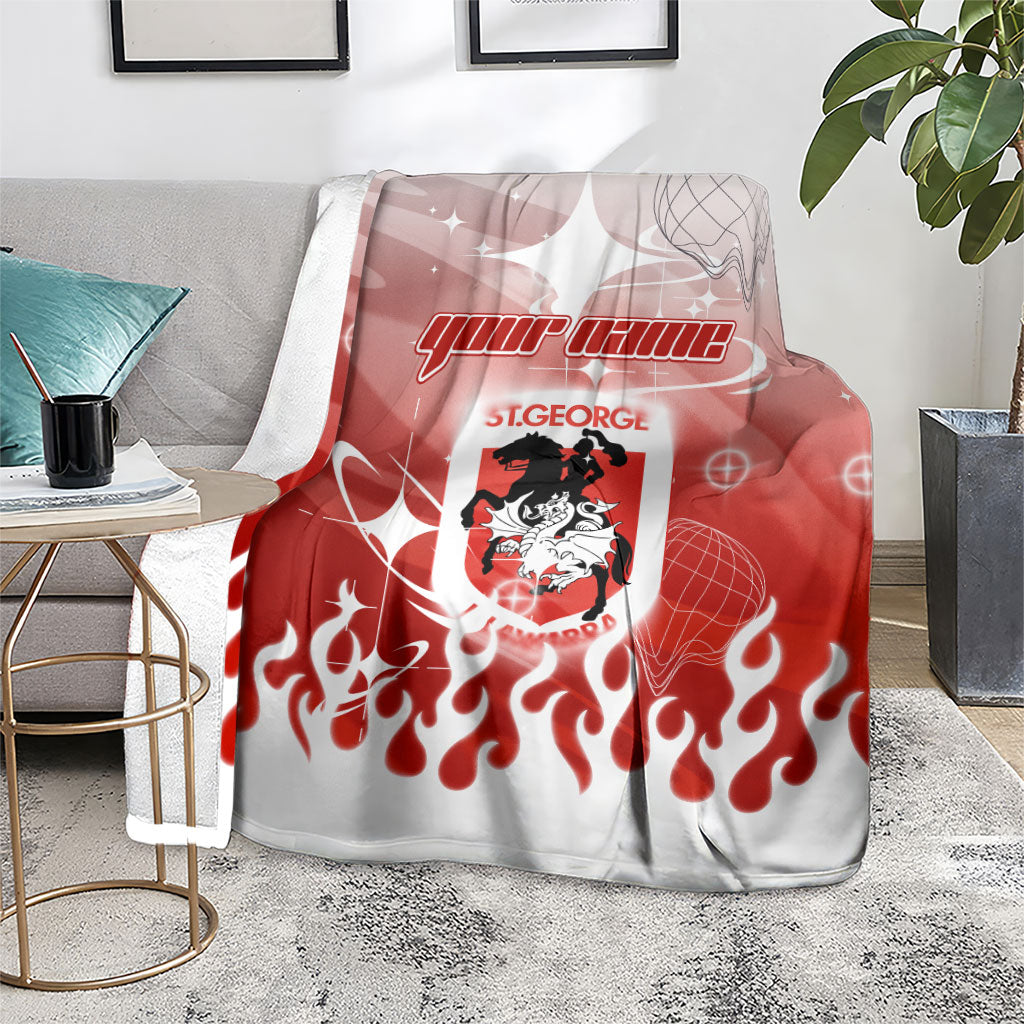 Personalized St. George Illawarra Dragons Blanket Y2K Grunge Aesthetic With Cyber Flames and Starburst Graphics