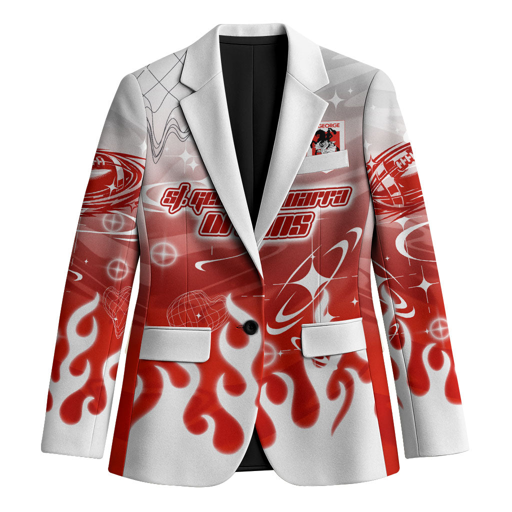 Personalized St. George Illawarra Dragons Blazer Y2K Grunge Aesthetic With Cyber Flames and Starburst Graphics