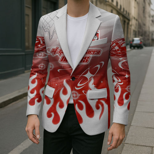 Personalized St. George Illawarra Dragons Blazer Y2K Grunge Aesthetic With Cyber Flames and Starburst Graphics