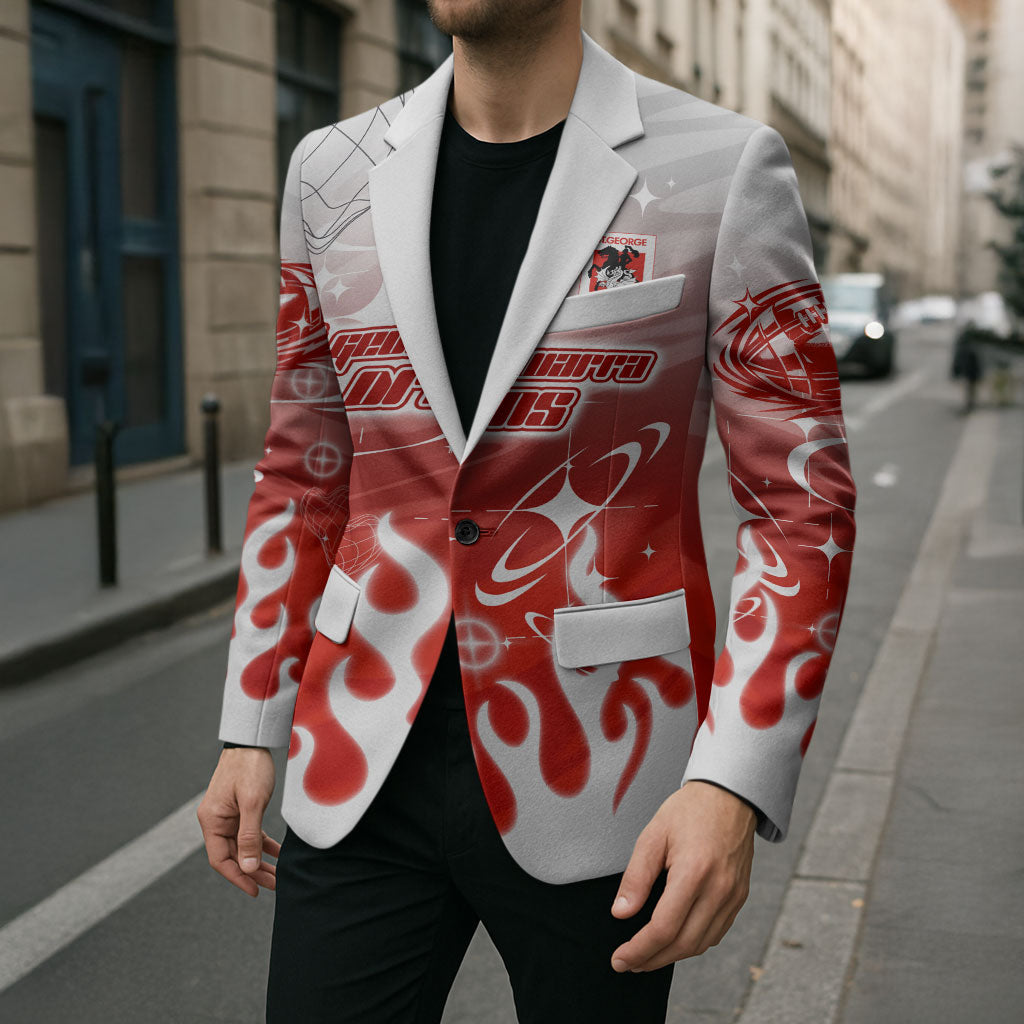 Personalized St. George Illawarra Dragons Blazer Y2K Grunge Aesthetic With Cyber Flames and Starburst Graphics