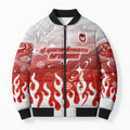 Personalized St. George Illawarra Dragons Bomber Puffer Jacket Y2K Grunge Aesthetic With Cyber Flames and Starburst Graphics
