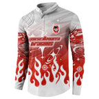 Personalized St. George Illawarra Dragons Button Sweatshirt Y2K Grunge Aesthetic With Cyber Flames and Starburst Graphics