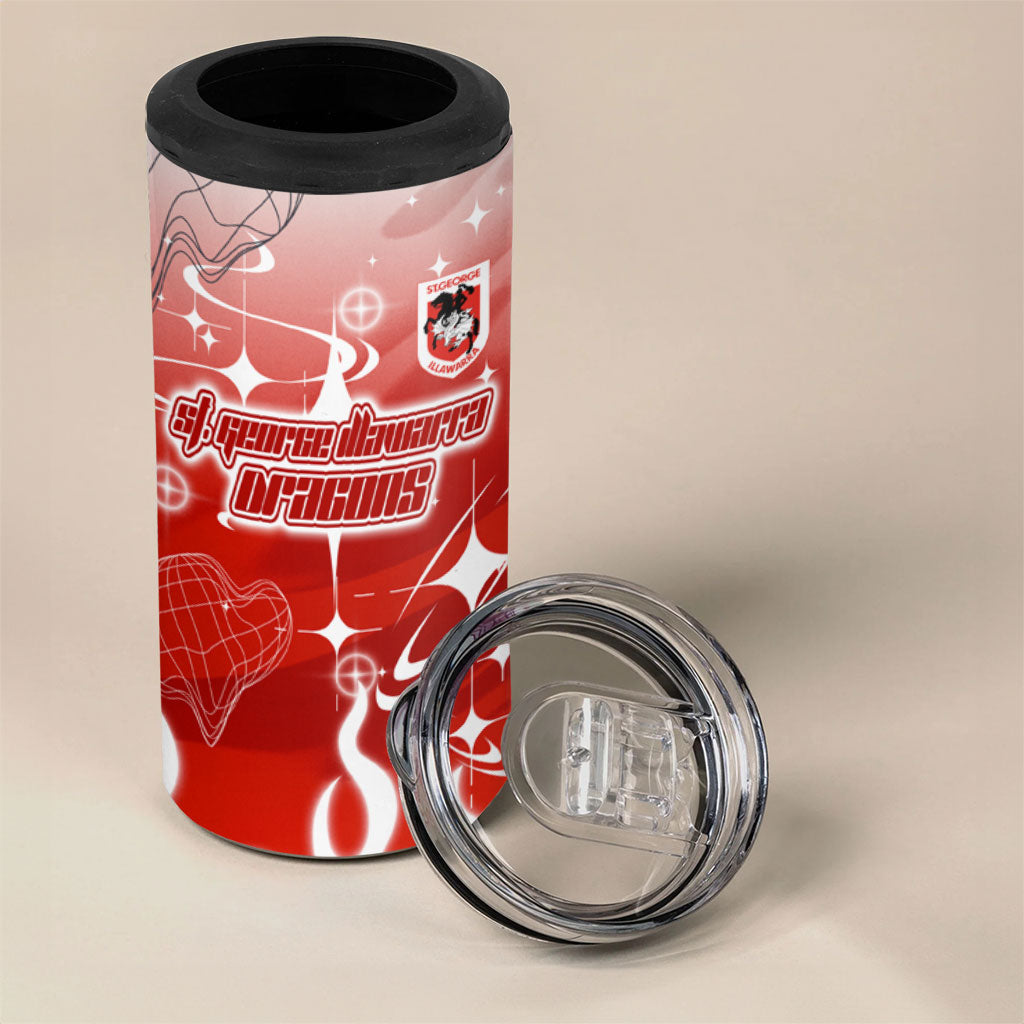 Personalized St. George Illawarra Dragons 4 in 1 Can Cooler Tumbler Y2K Grunge Aesthetic With Cyber Flames and Starburst Graphics