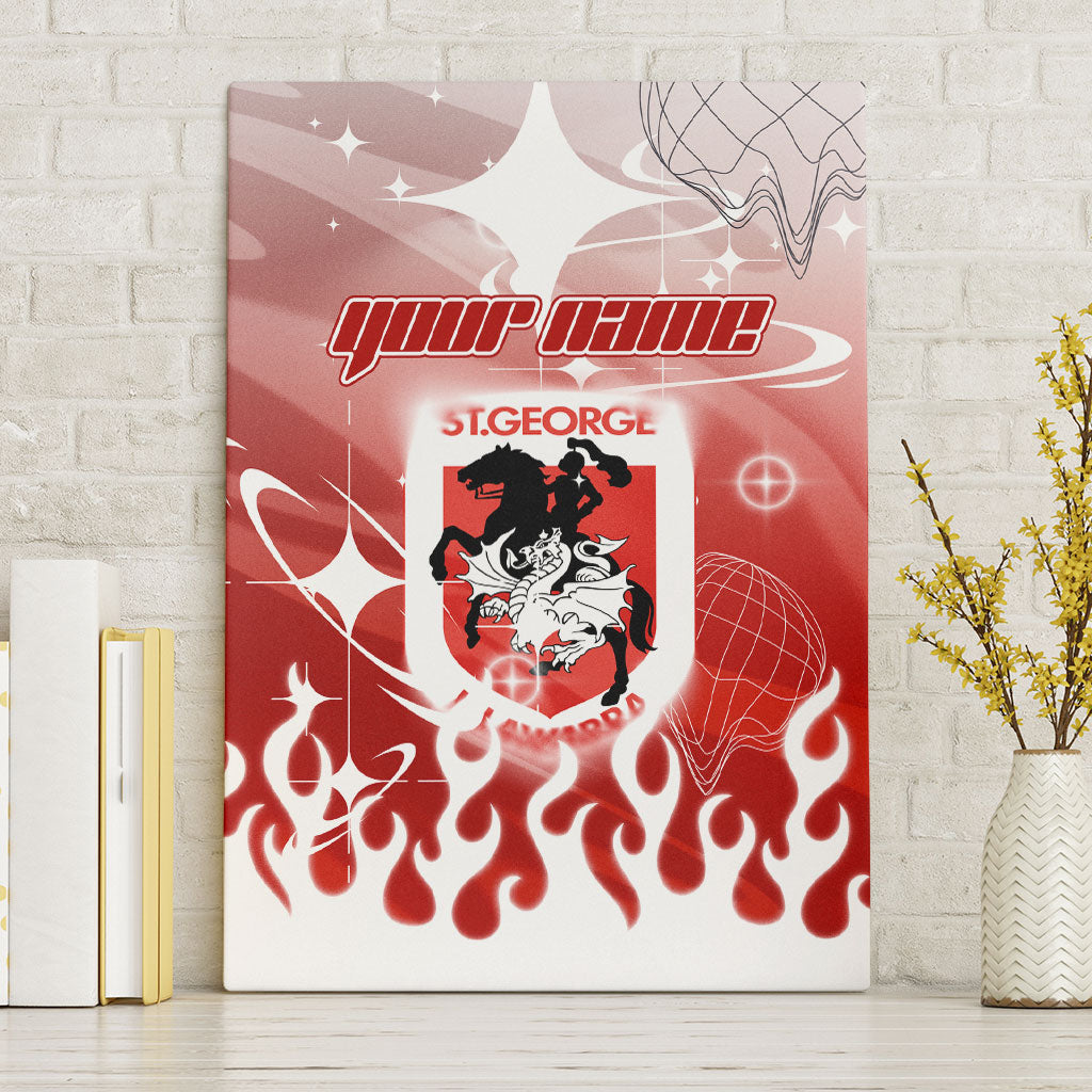 Personalized St. George Illawarra Dragons Canvas Wall Art Y2K Grunge Aesthetic With Cyber Flames and Starburst Graphics