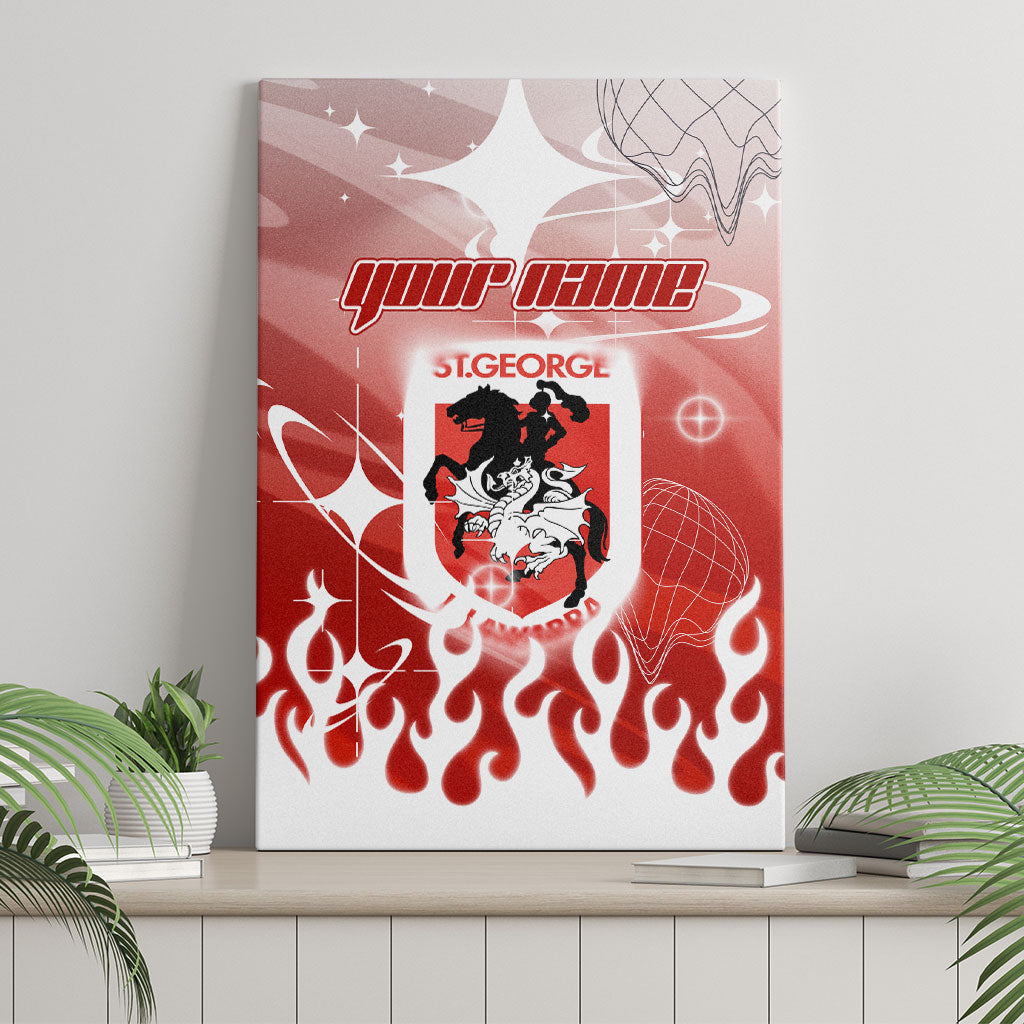 Personalized St. George Illawarra Dragons Canvas Wall Art Y2K Grunge Aesthetic With Cyber Flames and Starburst Graphics