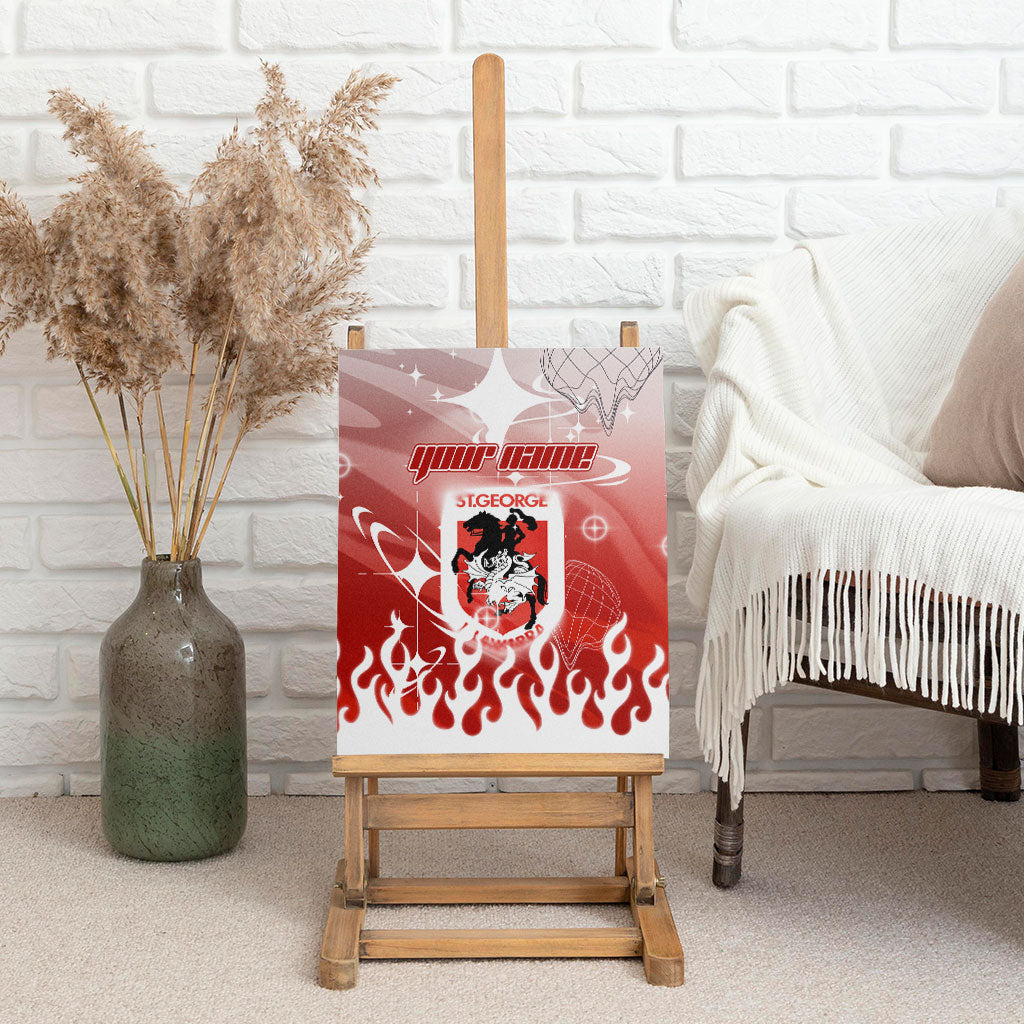 Personalized St. George Illawarra Dragons Canvas Wall Art Y2K Grunge Aesthetic With Cyber Flames and Starburst Graphics