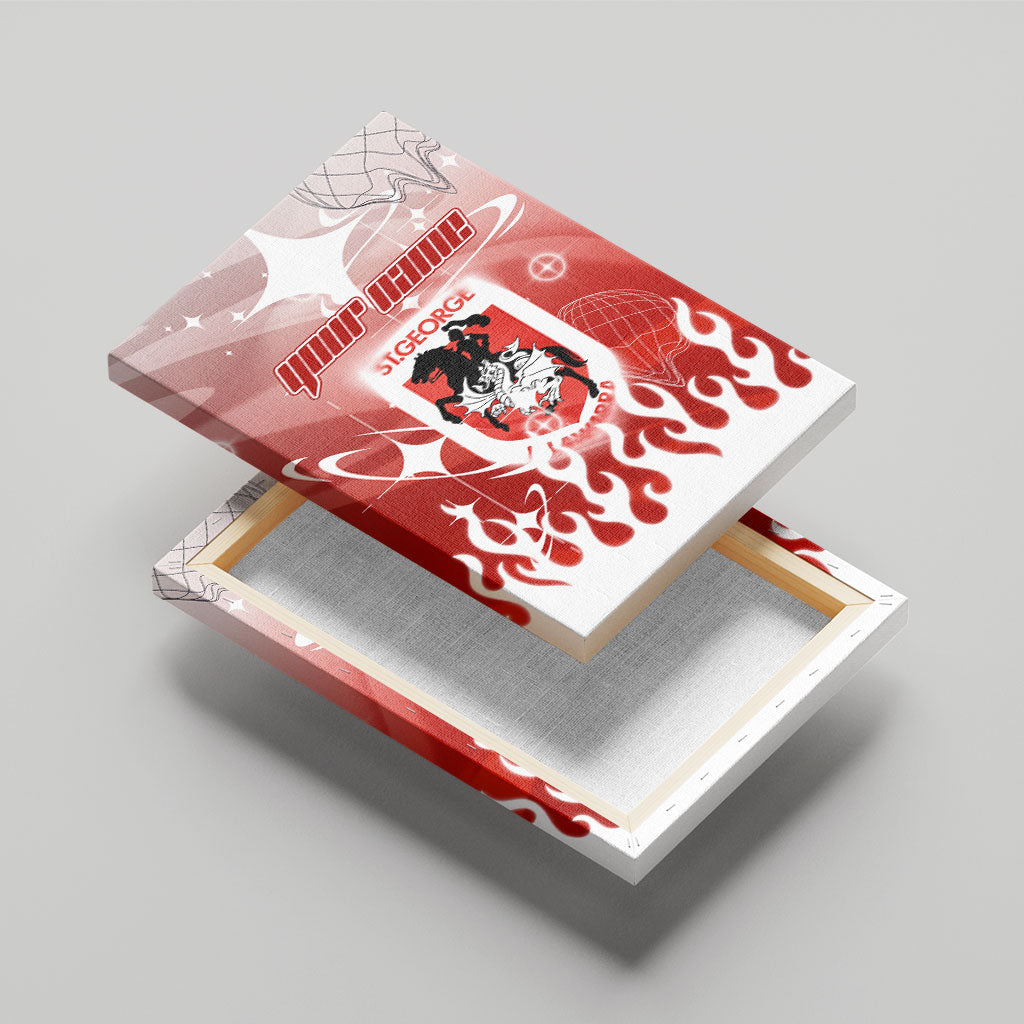Personalized St. George Illawarra Dragons Canvas Wall Art Y2K Grunge Aesthetic With Cyber Flames and Starburst Graphics