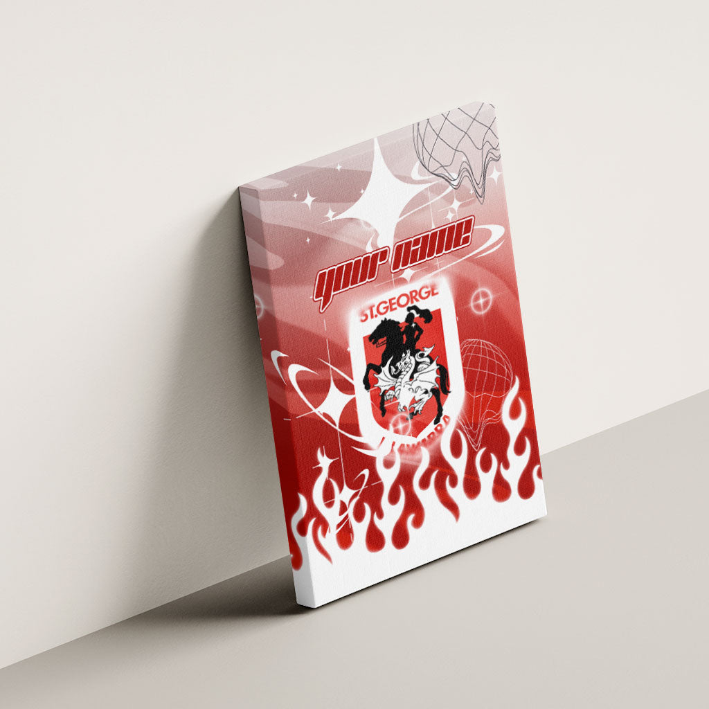 Personalized St. George Illawarra Dragons Canvas Wall Art Y2K Grunge Aesthetic With Cyber Flames and Starburst Graphics