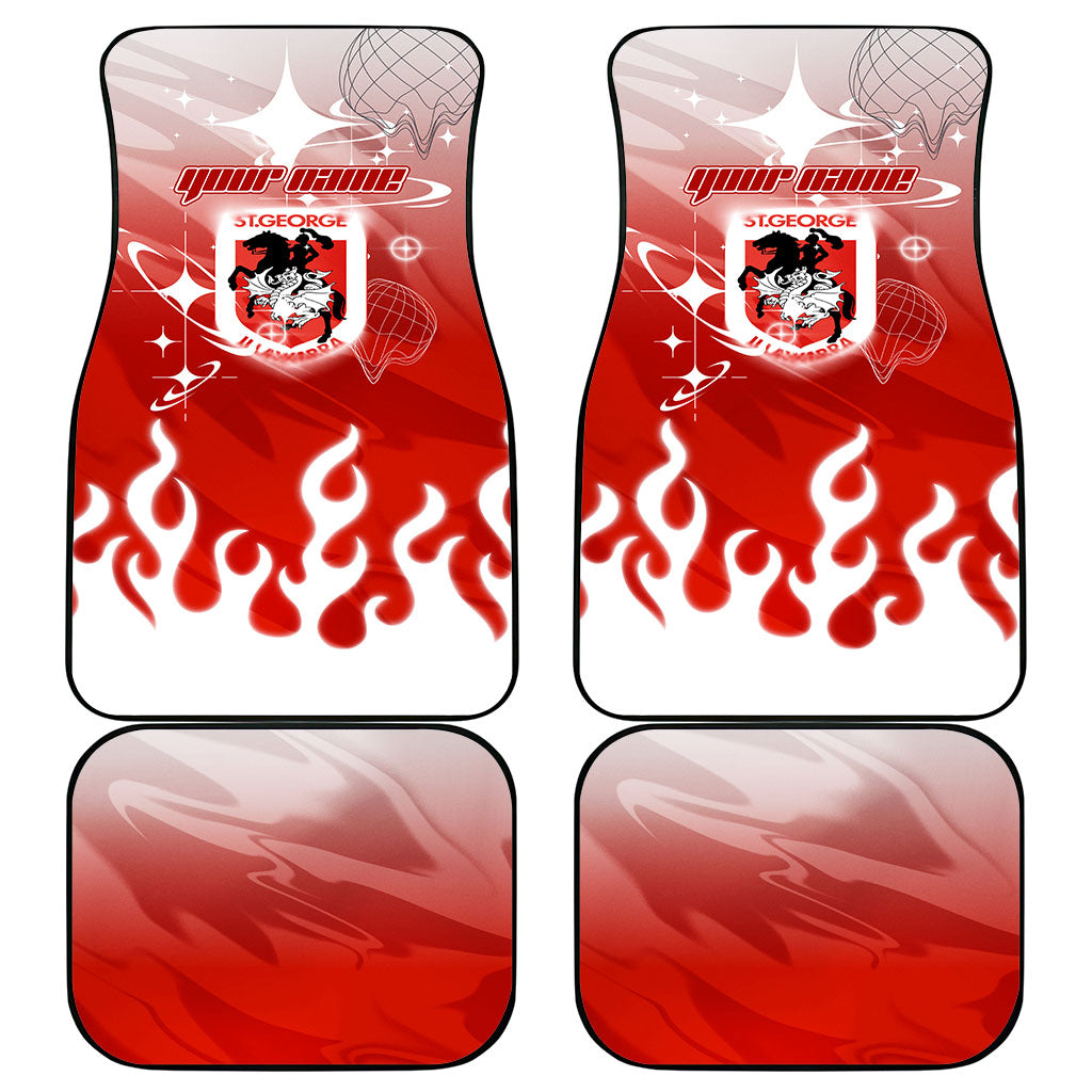Personalized St. George Illawarra Dragons Car Mats Y2K Grunge Aesthetic With Cyber Flames and Starburst Graphics