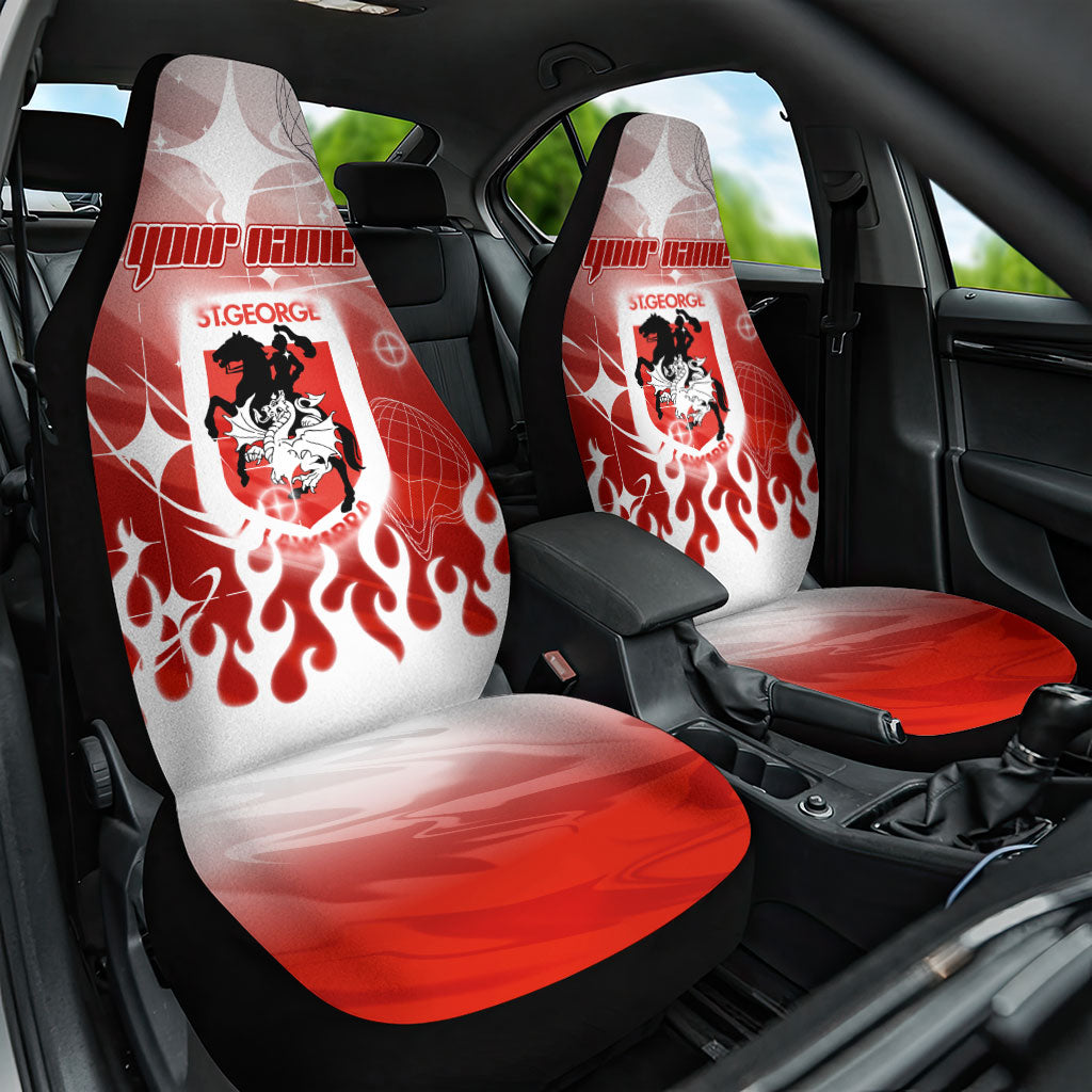 Personalized St. George Illawarra Dragons Car Seat Cover Y2K Grunge Aesthetic With Cyber Flames and Starburst Graphics