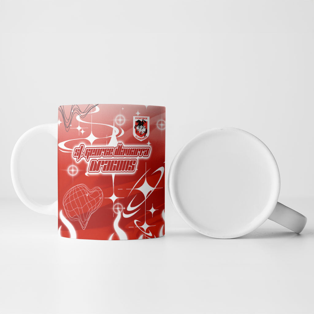 Personalized St. George Illawarra Dragons Ceramic Mug Y2K Grunge Aesthetic With Cyber Flames and Starburst Graphics