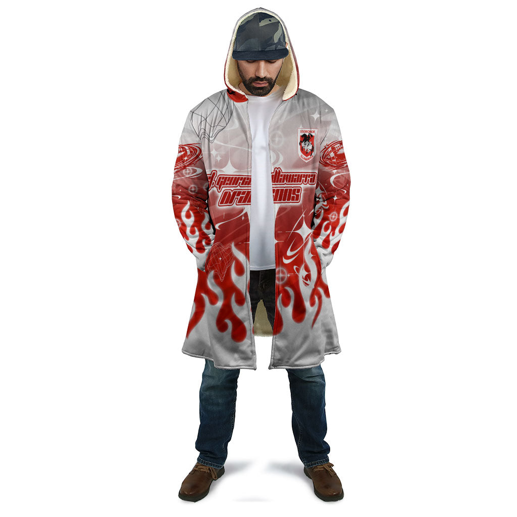 Personalized St. George Illawarra Dragons Cloak Y2K Grunge Aesthetic With Cyber Flames and Starburst Graphics