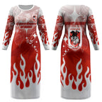 Personalized St. George Illawarra Dragons Couples Matching Long Sleeve Bodycon Dress and Long Sleeve Button Shirt Y2K Grunge Aesthetic With Cyber Flames and Starburst Graphics