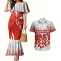 Personalized St. George Illawarra Dragons Couples Matching Mermaid Dress and Hawaiian Shirt Y2K Grunge Aesthetic With Cyber Flames and Starburst Graphics