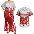 Personalized St. George Illawarra Dragons Couples Matching Off Shoulder Maxi Dress and Hawaiian Shirt Y2K Grunge Aesthetic With Cyber Flames and Starburst Graphics