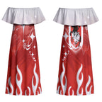 Personalized St. George Illawarra Dragons Couples Matching Off Shoulder Maxi Dress and Long Sleeve Button Shirt Y2K Grunge Aesthetic With Cyber Flames and Starburst Graphics