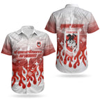 Personalized St. George Illawarra Dragons Couples Matching Off Shoulder Short Dress and Hawaiian Shirt Y2K Grunge Aesthetic With Cyber Flames and Starburst Graphics