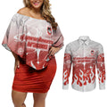 Personalized St. George Illawarra Dragons Couples Matching Off Shoulder Short Dress and Long Sleeve Button Shirt Y2K Grunge Aesthetic With Cyber Flames and Starburst Graphics