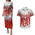 Personalized St. George Illawarra Dragons Couples Matching Puletasi and Hawaiian Shirt Y2K Grunge Aesthetic With Cyber Flames and Starburst Graphics