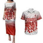 Personalized St. George Illawarra Dragons Couples Matching Puletasi and Hawaiian Shirt Y2K Grunge Aesthetic With Cyber Flames and Starburst Graphics