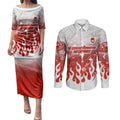 Personalized St. George Illawarra Dragons Couples Matching Puletasi and Long Sleeve Button Shirt Y2K Grunge Aesthetic With Cyber Flames and Starburst Graphics