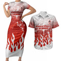 Personalized St. George Illawarra Dragons Couples Matching Short Sleeve Bodycon Dress and Hawaiian Shirt Y2K Grunge Aesthetic With Cyber Flames and Starburst Graphics