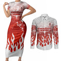 Personalized St. George Illawarra Dragons Couples Matching Short Sleeve Bodycon Dress and Long Sleeve Button Shirt Y2K Grunge Aesthetic With Cyber Flames and Starburst Graphics