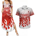 Personalized St. George Illawarra Dragons Couples Matching Summer Maxi Dress and Hawaiian Shirt Y2K Grunge Aesthetic With Cyber Flames and Starburst Graphics