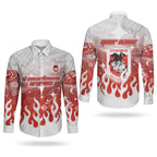 Personalized St. George Illawarra Dragons Couples Matching Summer Maxi Dress and Long Sleeve Button Shirt Y2K Grunge Aesthetic With Cyber Flames and Starburst Graphics