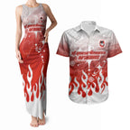 Personalized St. George Illawarra Dragons Couples Matching Tank Maxi Dress and Hawaiian Shirt Y2K Grunge Aesthetic With Cyber Flames and Starburst Graphics