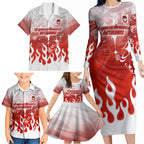 Personalized St. George Illawarra Dragons Family Matching Long Sleeve Bodycon Dress and Hawaiian Shirt Y2K Grunge Aesthetic With Cyber Flames and Starburst Graphics
