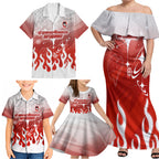 Personalized St. George Illawarra Dragons Family Matching Off Shoulder Maxi Dress and Hawaiian Shirt Y2K Grunge Aesthetic With Cyber Flames and Starburst Graphics