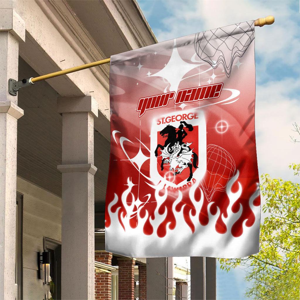Personalized St. George Illawarra Dragons Garden Flag Y2K Grunge Aesthetic With Cyber Flames and Starburst Graphics