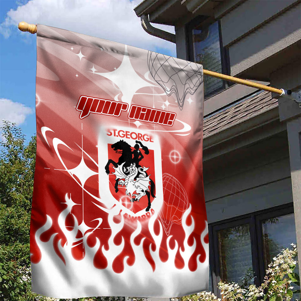Personalized St. George Illawarra Dragons Garden Flag Y2K Grunge Aesthetic With Cyber Flames and Starburst Graphics