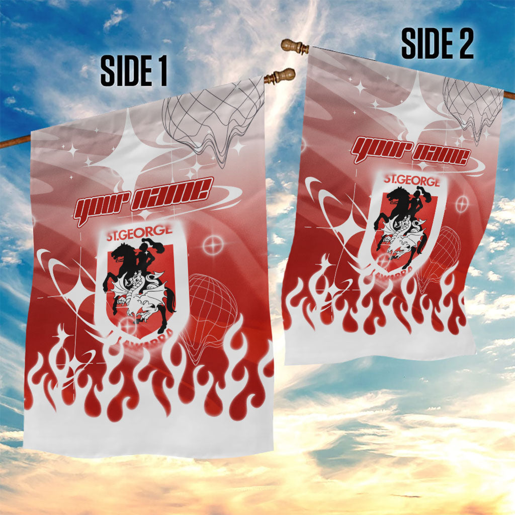 Personalized St. George Illawarra Dragons Garden Flag Y2K Grunge Aesthetic With Cyber Flames and Starburst Graphics