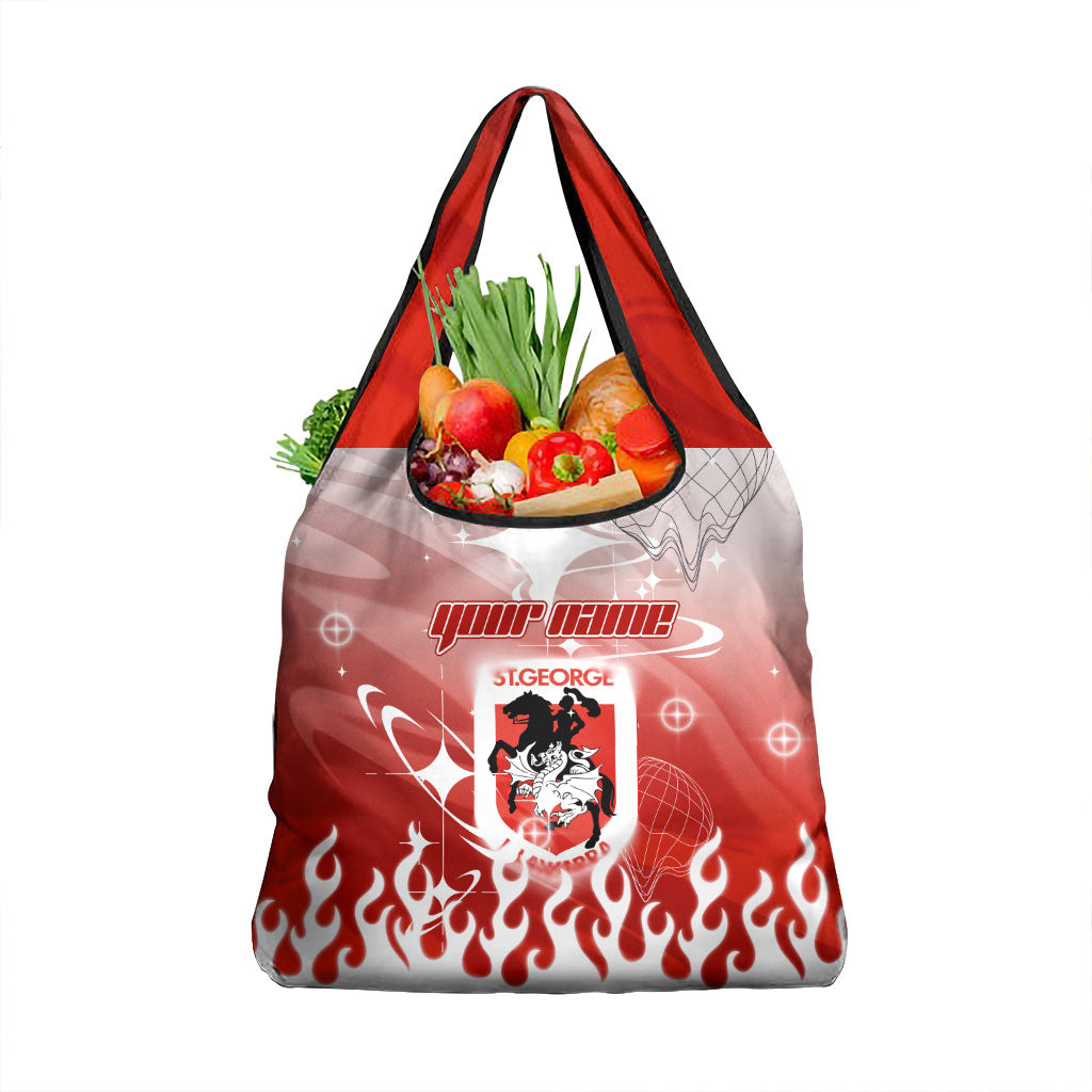 Personalized St. George Illawarra Dragons Grocery Bag Y2K Grunge Aesthetic With Cyber Flames and Starburst Graphics