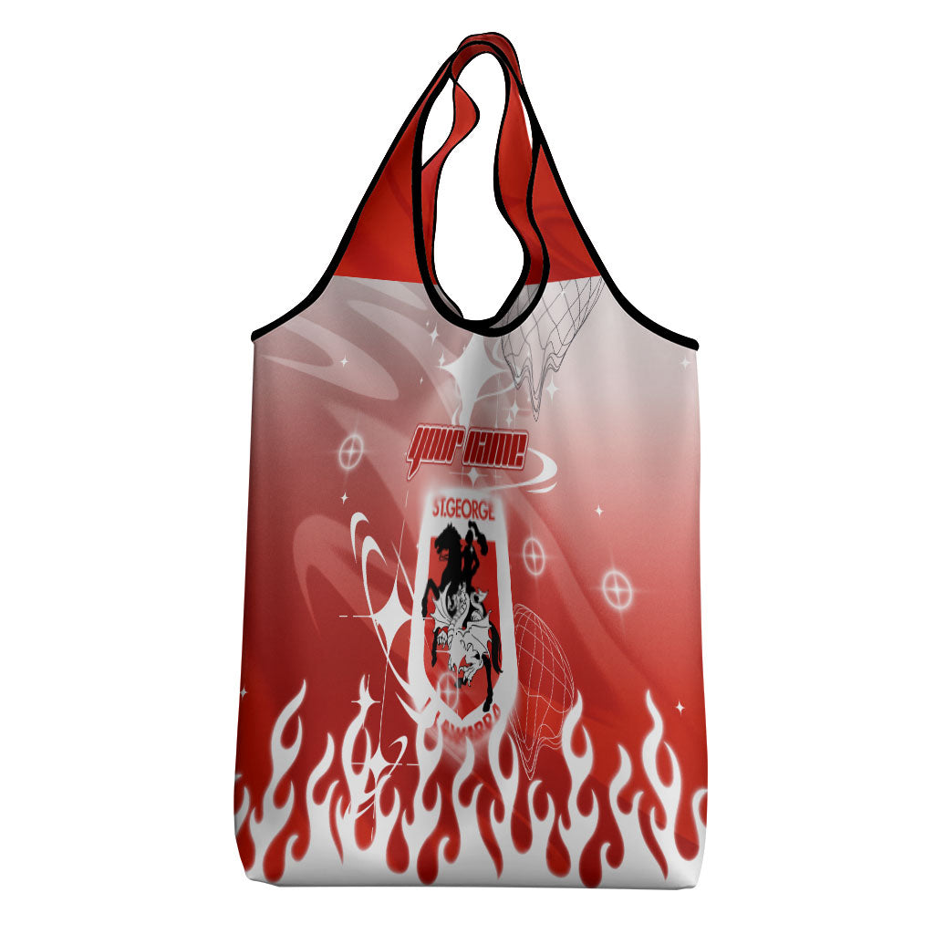 Personalized St. George Illawarra Dragons Grocery Bag Y2K Grunge Aesthetic With Cyber Flames and Starburst Graphics
