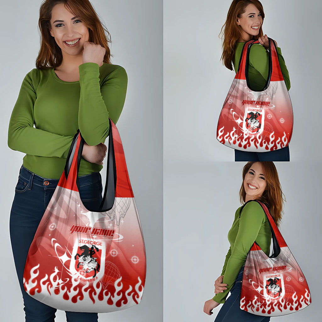 Personalized St. George Illawarra Dragons Grocery Bag Y2K Grunge Aesthetic With Cyber Flames and Starburst Graphics