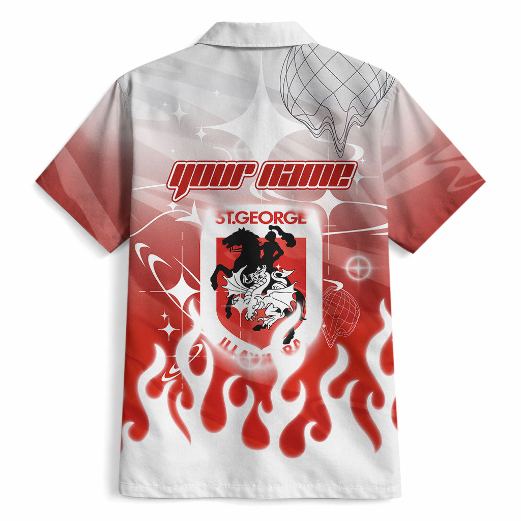 Personalized St. George Illawarra Dragons Hawaiian Shirt Y2K Grunge Aesthetic With Cyber Flames and Starburst Graphics