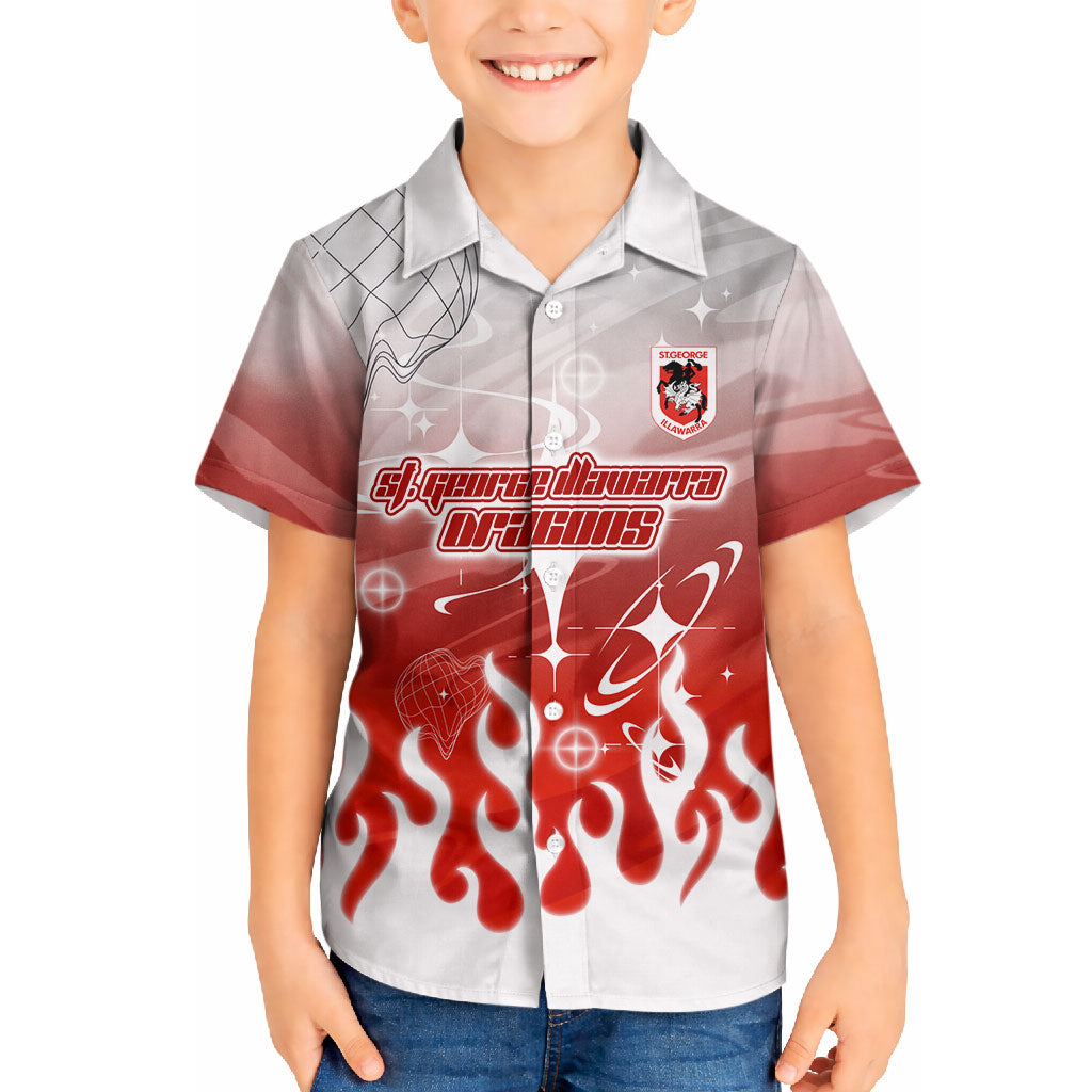 Personalized St. George Illawarra Dragons Hawaiian Shirt Y2K Grunge Aesthetic With Cyber Flames and Starburst Graphics