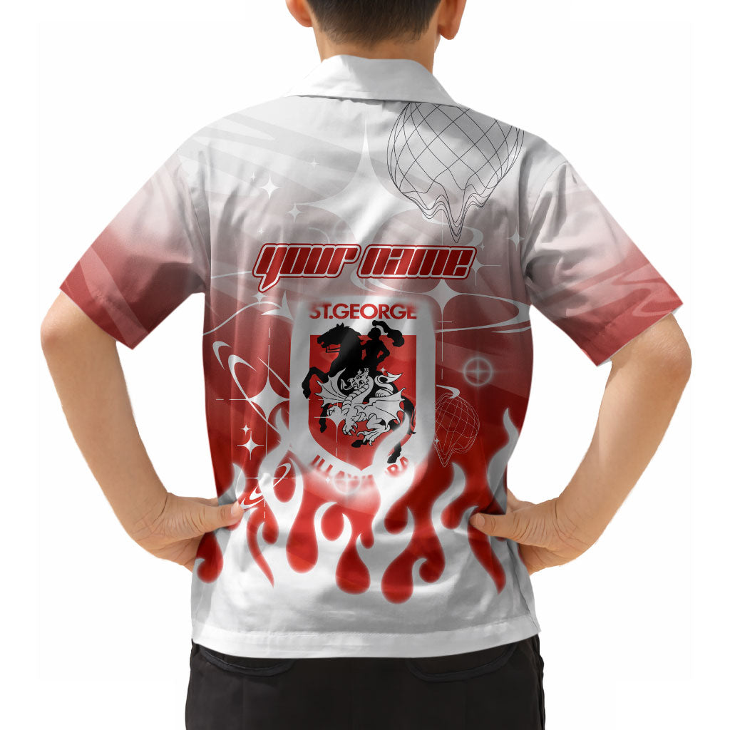 Personalized St. George Illawarra Dragons Hawaiian Shirt Y2K Grunge Aesthetic With Cyber Flames and Starburst Graphics