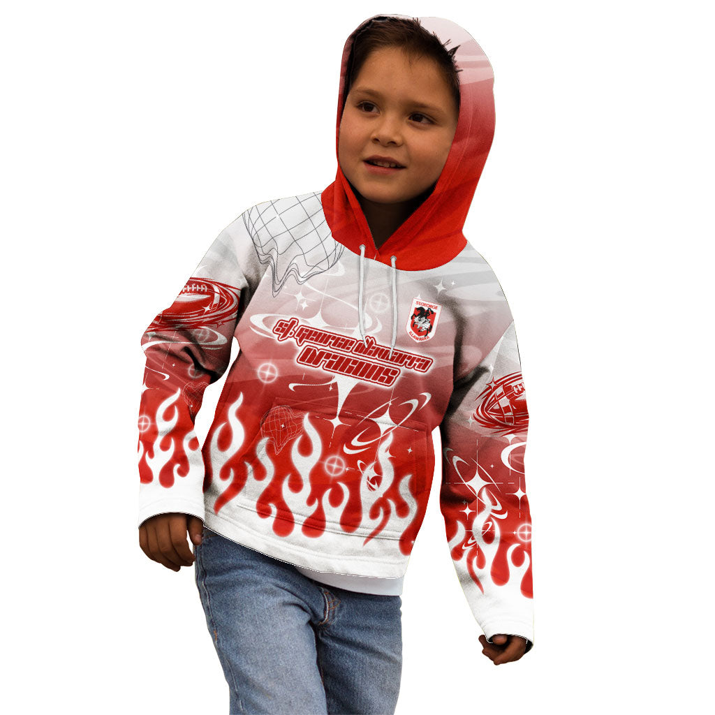Personalized St. George Illawarra Dragons Kid Hoodie Y2K Grunge Aesthetic With Cyber Flames and Starburst Graphics