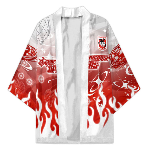 Personalized St. George Illawarra Dragons Kimono Y2K Grunge Aesthetic With Cyber Flames and Starburst Graphics