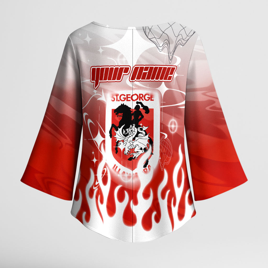 Personalized St. George Illawarra Dragons Kimono Sleeve Blouse Y2K Grunge Aesthetic With Cyber Flames and Starburst Graphics