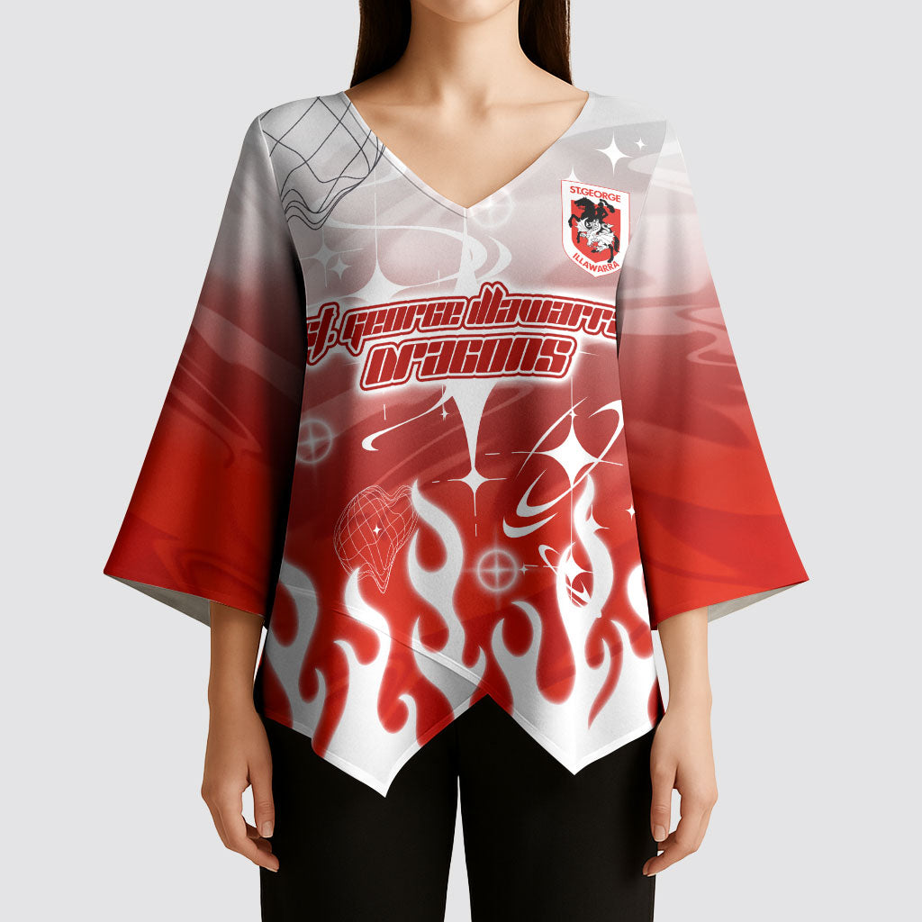 Personalized St. George Illawarra Dragons Kimono Sleeve Blouse Y2K Grunge Aesthetic With Cyber Flames and Starburst Graphics