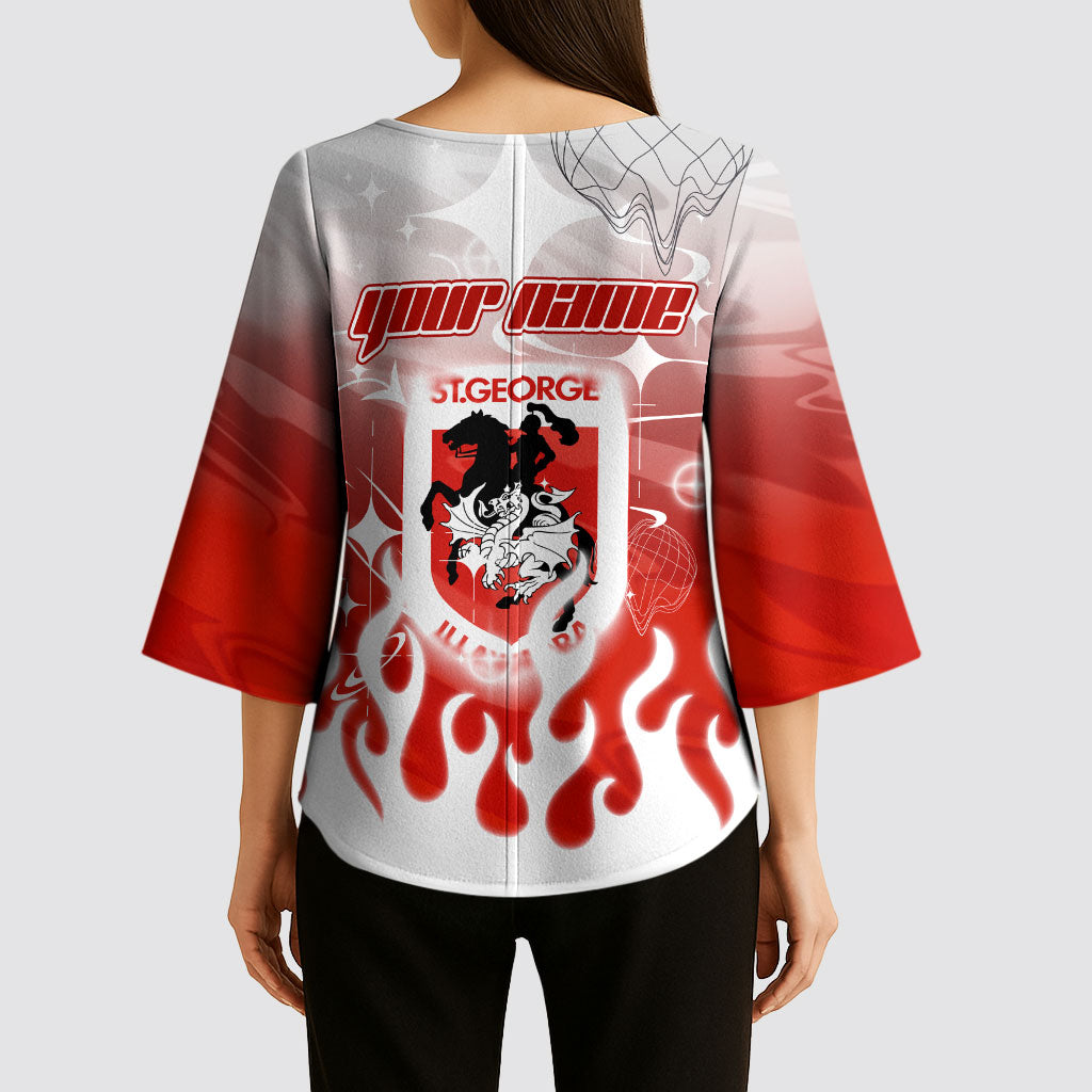 Personalized St. George Illawarra Dragons Kimono Sleeve Blouse Y2K Grunge Aesthetic With Cyber Flames and Starburst Graphics