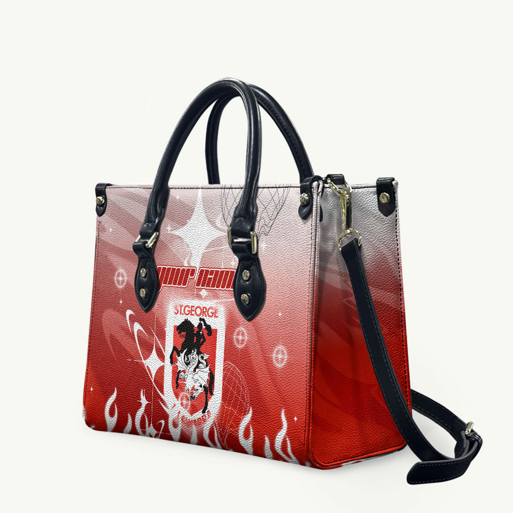 Personalized St. George Illawarra Dragons Leather Bag Y2K Grunge Aesthetic With Cyber Flames and Starburst Graphics
