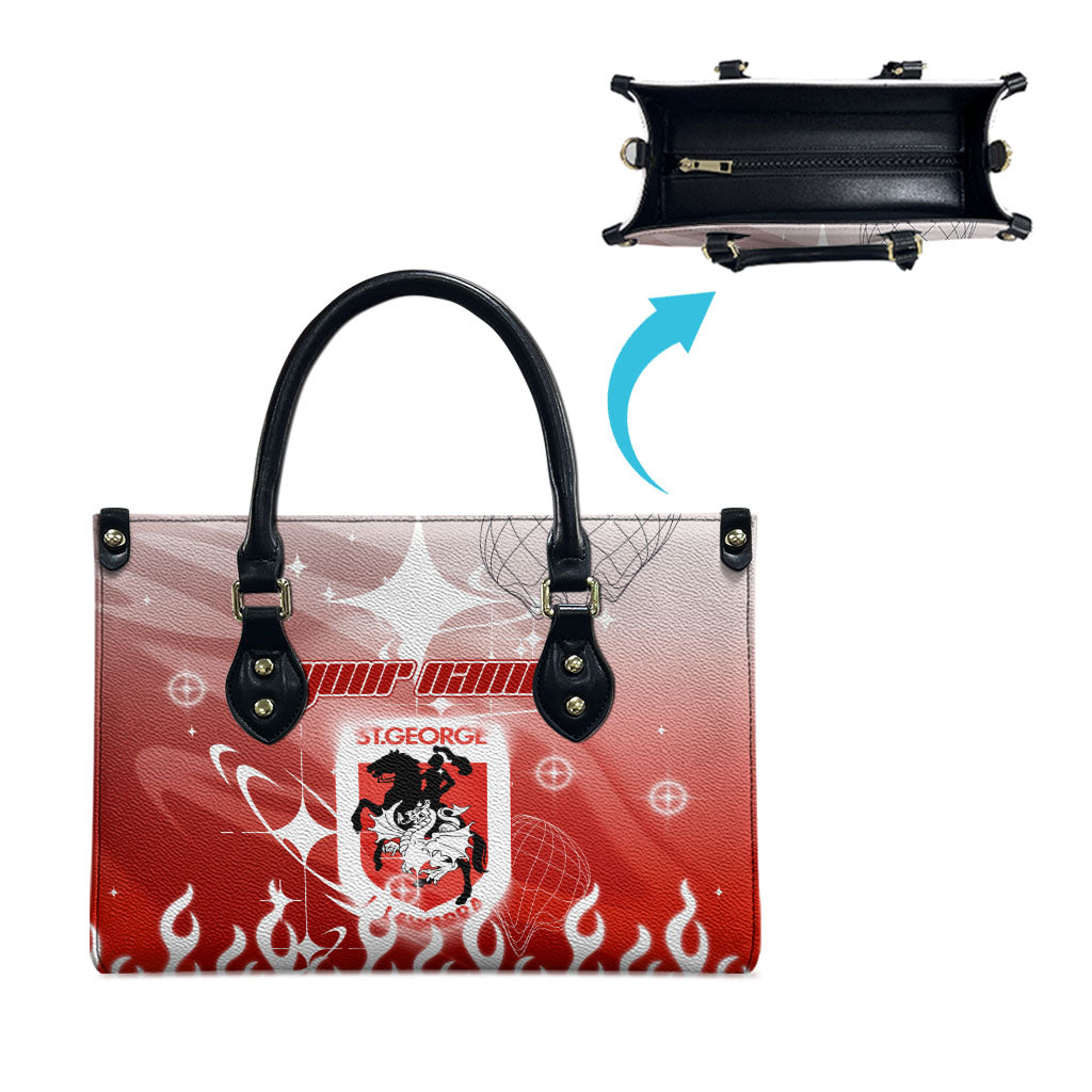 Personalized St. George Illawarra Dragons Leather Bag Y2K Grunge Aesthetic With Cyber Flames and Starburst Graphics